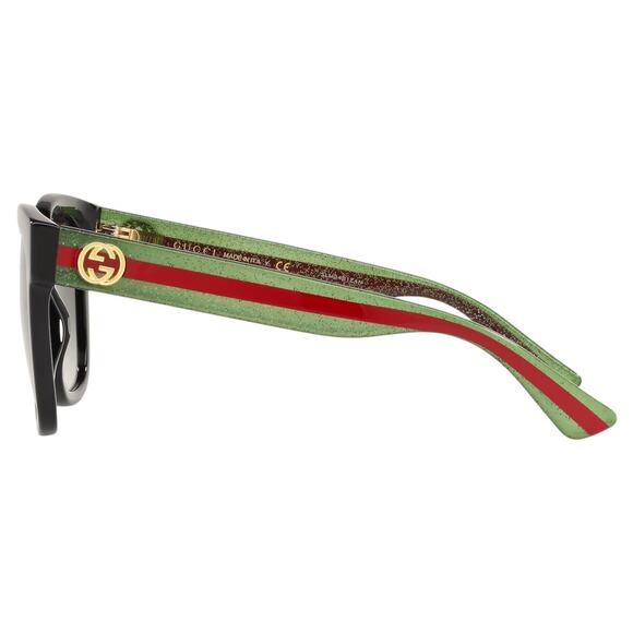 New GUCCI Sunglasses Black Square Red Green Web Arms Gold Metal GG Logo 54-20mm - Picture 3 of 7